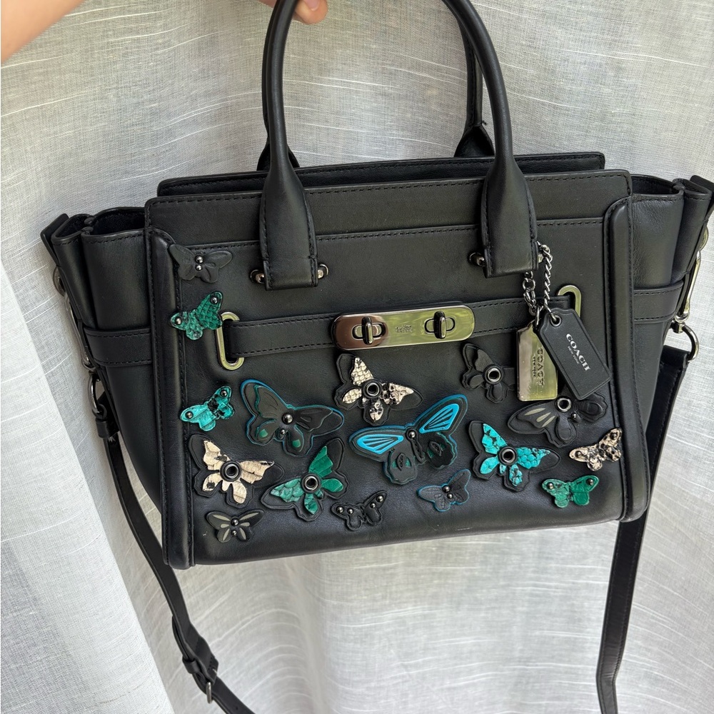 Coach Swagger 27 in Black with Butterfly Appliqué